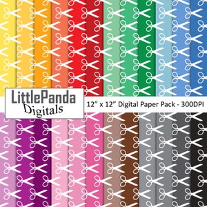 Scissors digital paper, hairdresser scrapbook paper, first haircut digital paper, scissors pattern, rainbow colors, commercial use D671