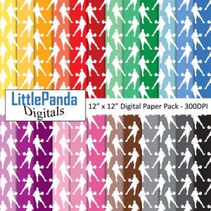Basketball digitaler Papier Basketballspieler Silhouette Hintergrund Sport Scrapbook Papier Regenbogen Farben kommerzielle Nutzung druckbare Papier D647