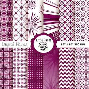 Plum Velvet Digital Paper Pack, Digital Scrapbooking Papers, 12 jpg files 12 x 12 - Instant Download - D105