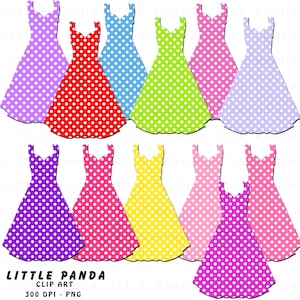 Princess Polka Dot Dresses Digital Clip Art - Personal and Commercial Use - Instant Download - D335