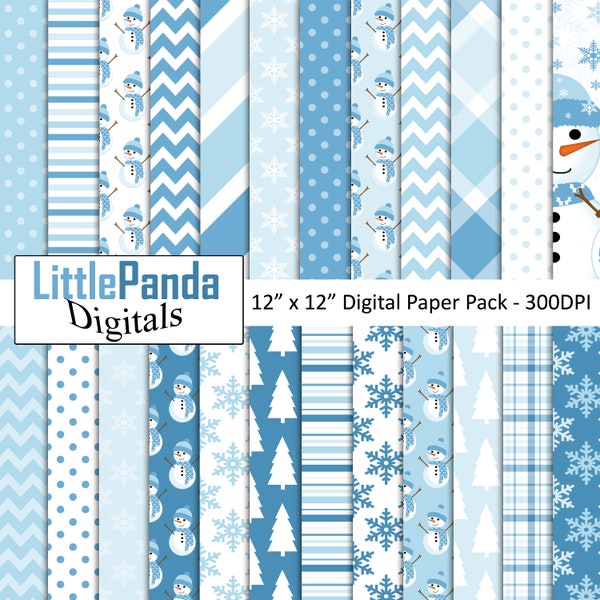 Snowman digital paper, snowflake patterns, plaid, winter, holiday backgrounds,scrapbook papers, commercial use - D490
