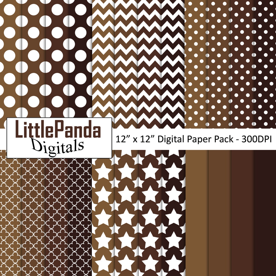 Shades of Brown Digital Paper, Polka Dots, Chevron, Quatrefoil, Stars ...