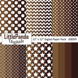 Schattierungen von braun digitales Papier, Polka Dots, Chevron, Vierpass, Sterne, passende Feststoffe, kommerzielle Nutzung, Scrapbook Papiere D513
