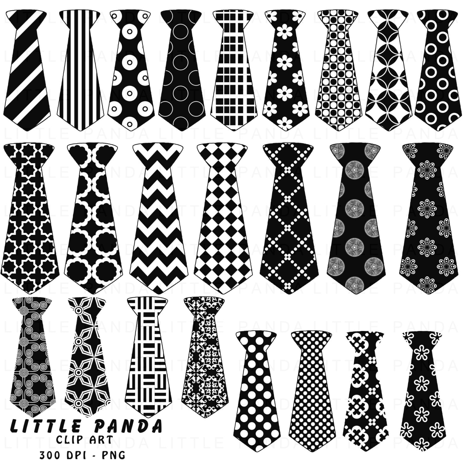 Black and White Necktie Clip Art Personal and Commercial Use Etsy