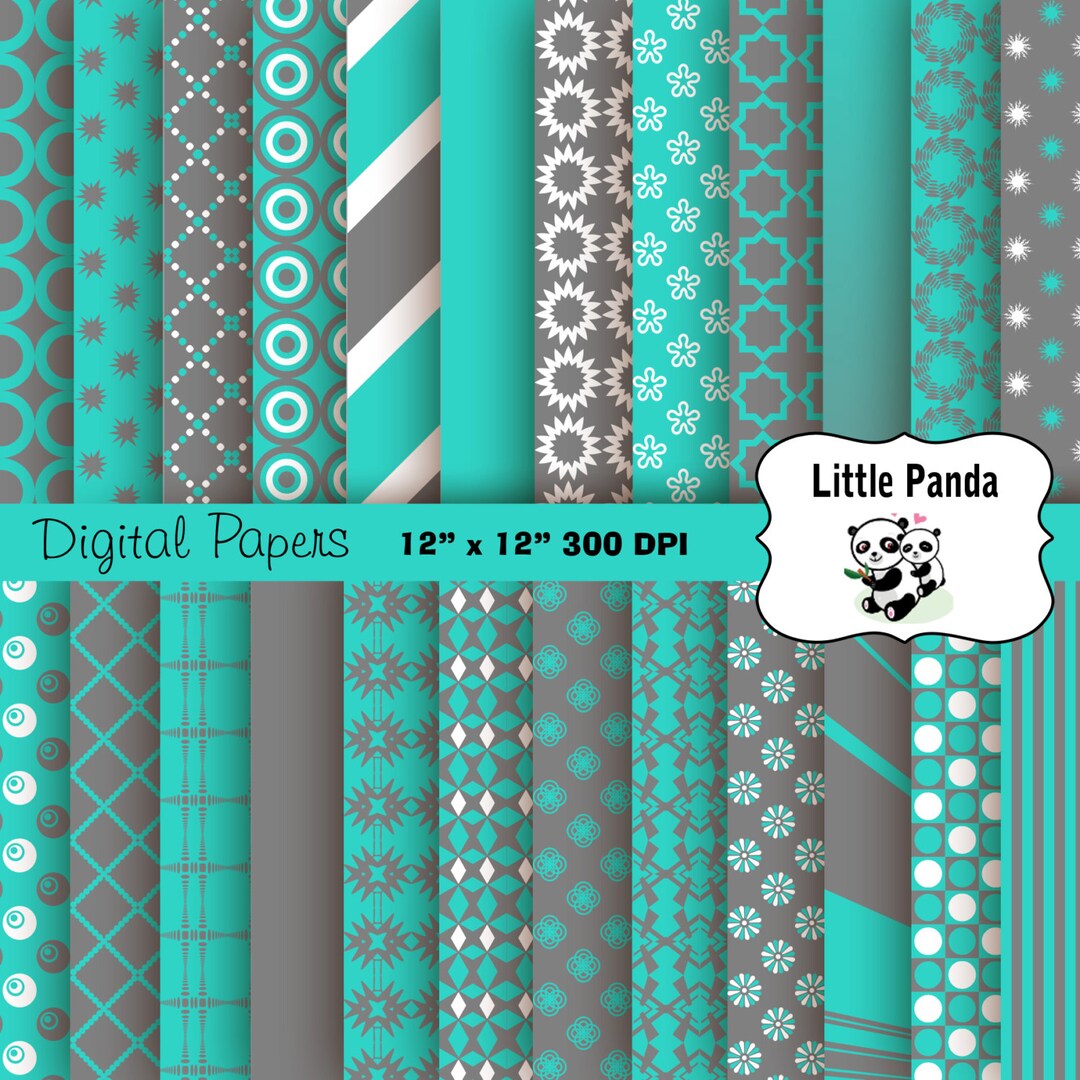 Gray and Turquoise Digital Paper Pack, Scrapbook Papers, 24 Jpg Files ...