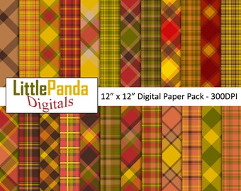 Thanksgiving Plaid Digital Paper, Background, Scrapbook Papers, 24 jpg files 12 x 12 - Instant Download - D435