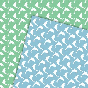 Dolphin digital paper, under the sea scrapbook paper, sea animal pattern, dolphin background summer, rainbow colors, commercial use D741 image 2