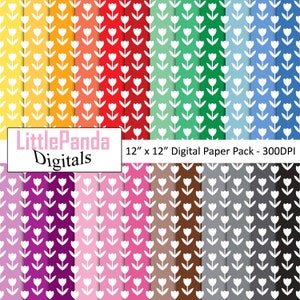 Tulipany cyfrowe papierowe kwiaty tło wielkanocny papier do scrapbookingu tulipany wzór kwiatowy tęczowe kolory komercyjne zastosowanie D663
