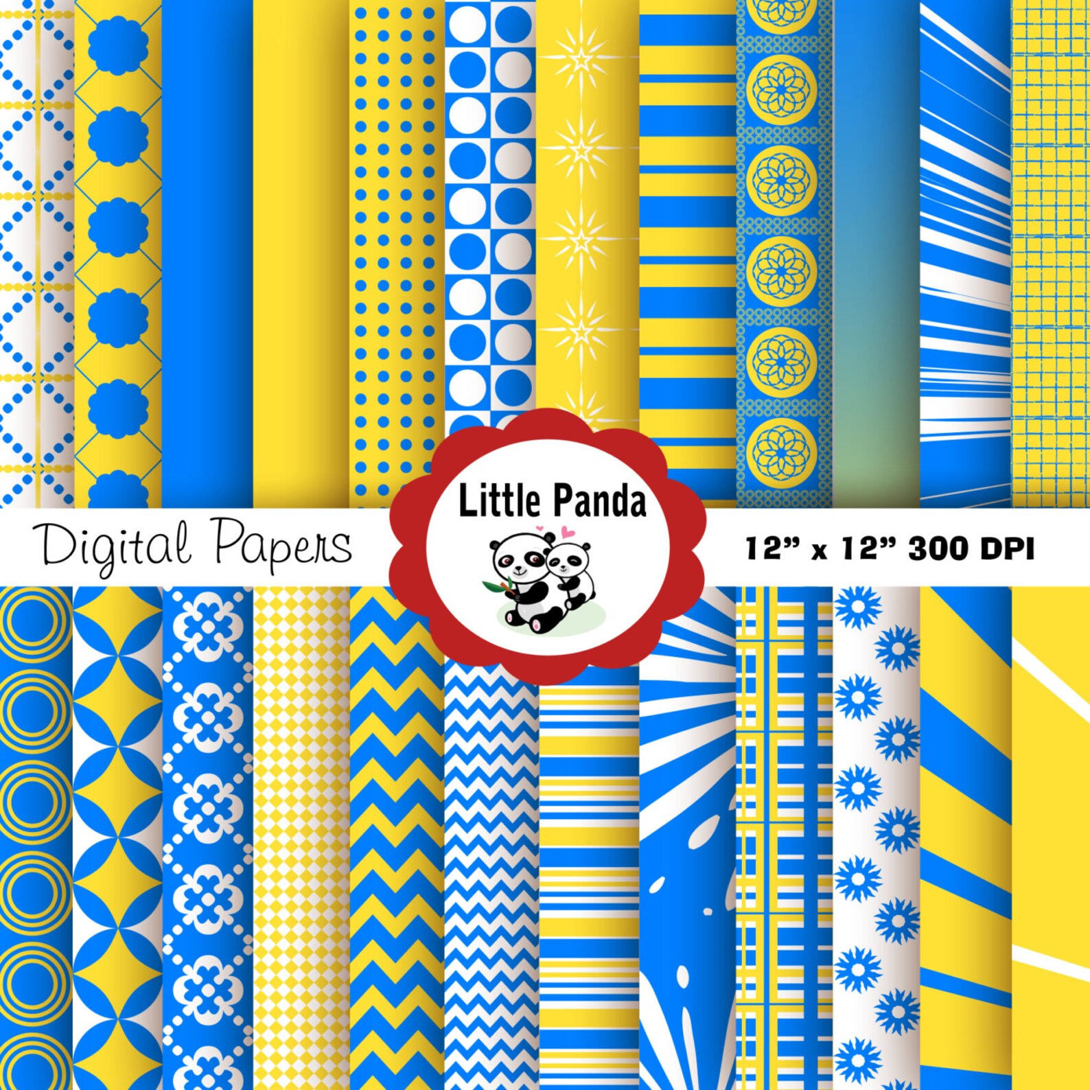 Azure and Banana Yellow Digital Paper Pack, Scrapbook Papers, 24 Jpg ...