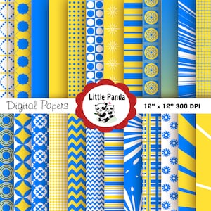Azure und Banane gelb Digital Paper Pack, Scrapbook Papiere, 24 Jpg-Dateien-12 x 12 - sofortiger Download - D35