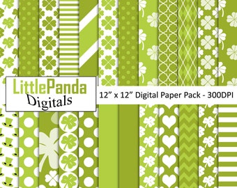 St. Patrick's day digital paper, St. Patrick's day scrapbook papers, commercial use, shamrock digital paper, chevron D498