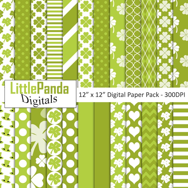 St. Patrick's day digital paper, St. Patrick's day scrapbook papers, commercial use, shamrock digital paper, chevron D498