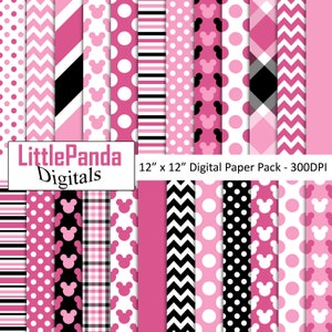 Minnie Mouse digital paper, scrapbook papers, commercial use, background, polka dots, chevron, wallpaper, minnie party D502