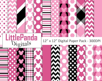 Minnie Mouse digital paper, scrapbook papers, commercial use, background, polka dots, chevron, wallpaper, minnie party D502