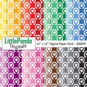St. Patrick's Day digital papel herradura patrón suerte trébol fondo shamrock papel álbum de recortes arco iris colores comercial uso D687