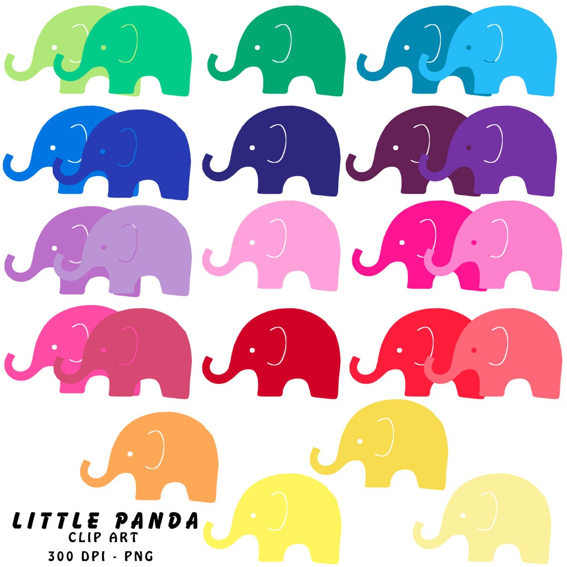 Rainbow Elephant Digital Clip Art - Personal and Commercial Use ...