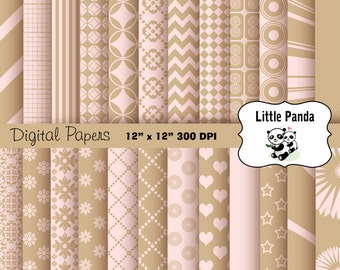 Misty Rose and Tan Digital Papers 24 jpg files 12 x 12 - Instant Download - D211