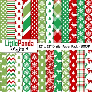 Weihnachtspapier, Schneeflocke Muster, Elch, Weihnachtsbaum, kariert, Rentier, Scrapbook Papiere, kommerzielle Nutzung - D485