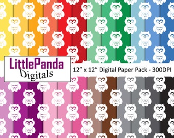 Owl digital paper cute owl silhouette baby shower scrapbook paper animal pattern background school woodland rainbow commercial use D713