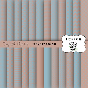Baby Blue and Desaturated Orange Digital Scrapbook Papers 24 jpg files 12 x 12 - Instant Download - D340