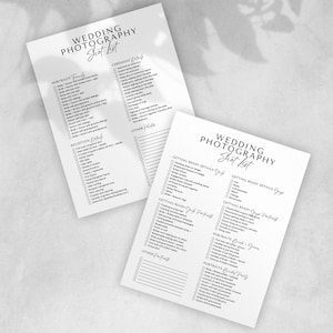 Lista zdjęć fotografii ślubnej - Szablon Canva - Natychmiastowe pobranie - Zasoby dla fotografów - Pomysły na fotografię