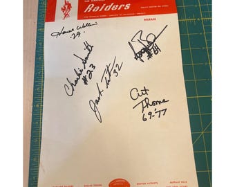 "Signiertes Oakland Raiders Vintage Briefpapier ""80s"" mit Autogrammen von Art Thoms Charlie Smith Jack Tatum & Horace Jones."