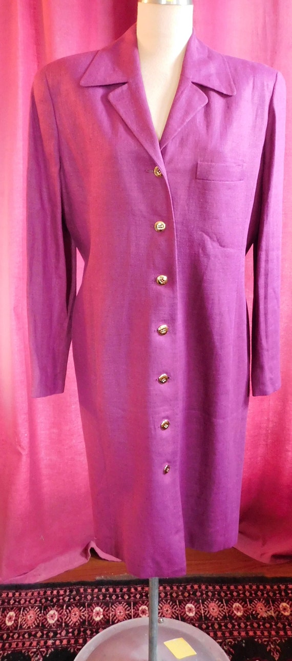 80's Fuchsia Linen Coat Dress Linda Allard Ellen T