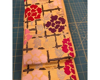 Vintage Japanischer Obi Gürtel Gelbes Blumenmuster