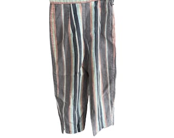 Vintage Multi-Color Striped Cropped Pants With Side Zipper 50's