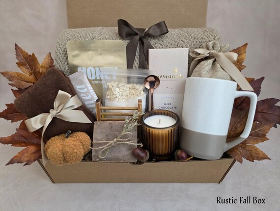 Fall Birthday Gift Box – Cozy Spa Self Care Set with Blanket & Candle