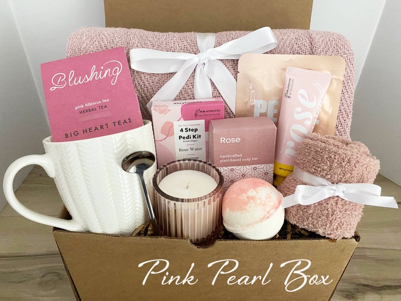 Sympathy Gift Box, Care Package For Her, Care Package, Sending Love and Hugs, Thinking of you Gift Box, Hygge Gift Box With Blanket Pink Pearl Box