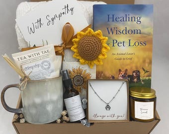 Pet Loss Sympathy Gift Box, Dog Loss Gift, Personalized Pet Memorial Gift, Grief Care Package with Candle Necklace & Book