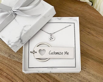 Regalo personalizado para novio, conjunto de joyas para parejas, llavero personalizado, regalo de aniversario para él, regalo para parejas a distancia.