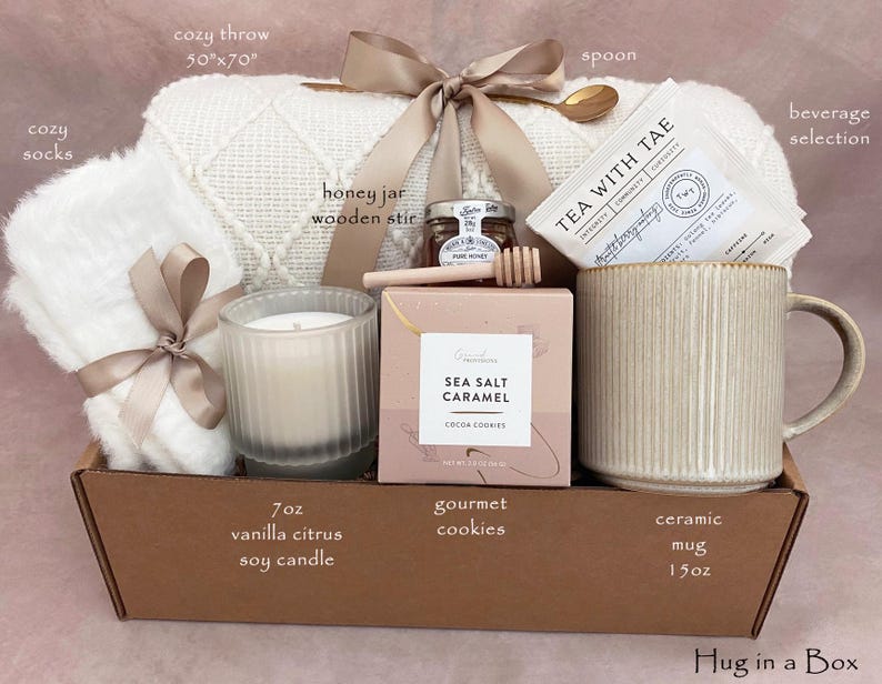 Hug In A Box, Encouragement Gift, Mom Gift Set, Hygee Gift Box, Thinking Of You Box, Cozy Care Package, Self Care Basket, Blanket Gift Box Hug In A Box