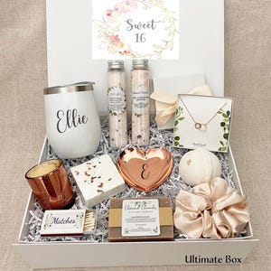 Sweet 16 Happy Birthday Gift Box For Her, Milestone Gift for Daughter, Personalized Birthday Box Spa Gift Set Daughter, 16th Birthday Gift