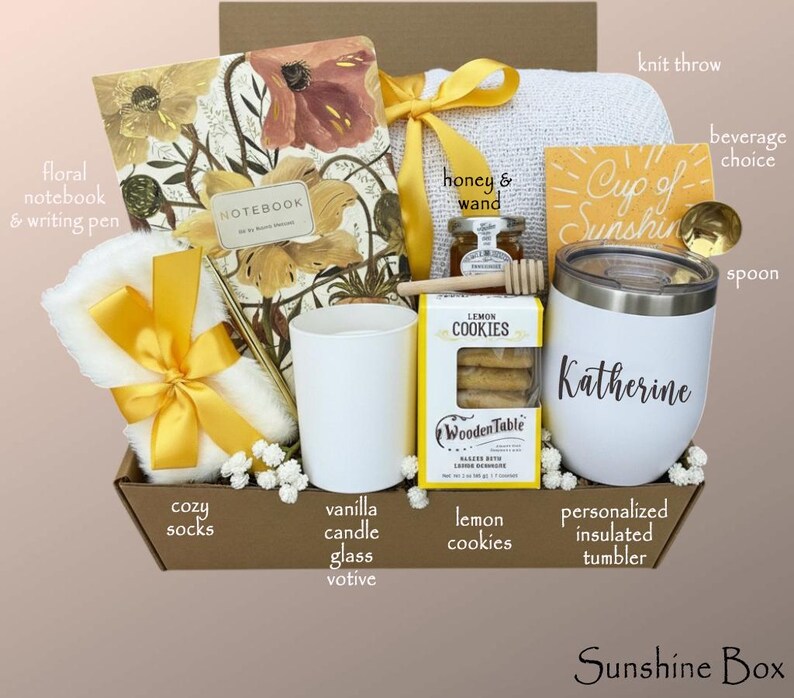 Birthday Gift Box for her, Spa Gift Basket for Women, Personalized Self Care Gift, Best Friend Birthday Gift, Care Package for Women Sunshine Box