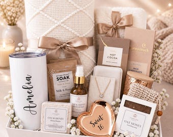 Caja de regalo de feliz cumpleaños para ella, regalo para mejor amiga, caja de cumpleaños personalizada, set de regalo de spa, caja de regalo de cumpleaños para hija