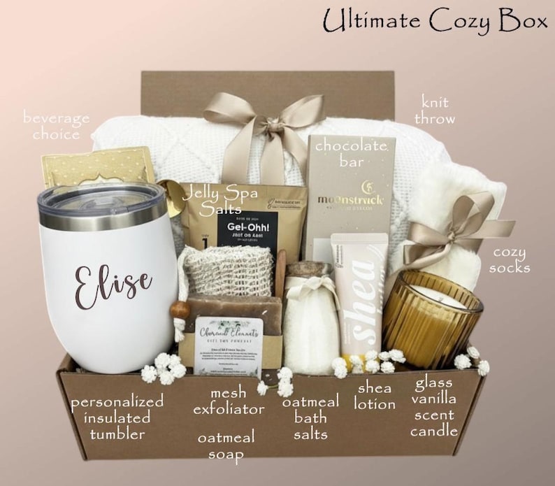 Birthday Gift Box for her, Spa Gift Basket for Women, Personalized Self Care Gift, Best Friend Birthday Gift, Care Package for Women Ultimate Cozy Box