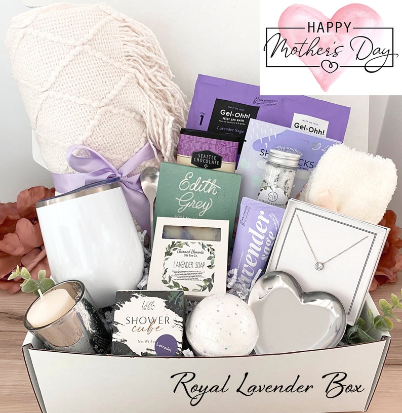 Gift for Mom for Mother's Day, Gift Box for Women, Gift for Her, Gift Basket for Mom, Care Package for First Time Mom, Best Friend, Sister Royal Lavender Box