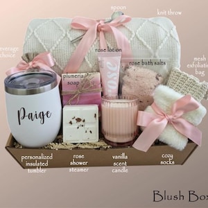 Birthday Gift Box for her, Spa Gift Basket for Women, Personalized Self Care Gift, Best Friend Birthday Gift, Care Package for Women Blush Box