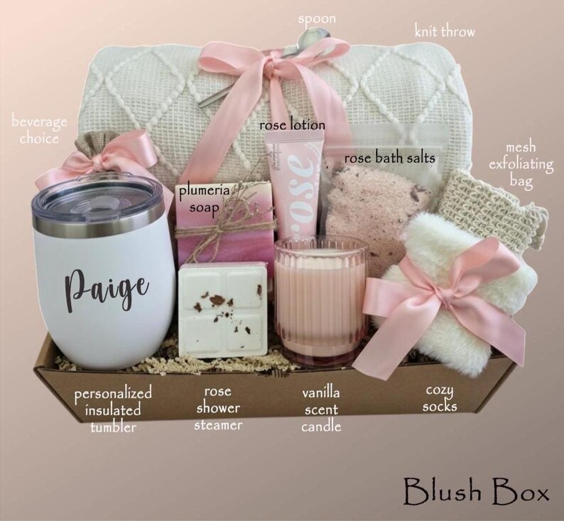 Birthday Gift Box for her, Spa Gift Basket for Women, Personalized Self Care Gift, Best Friend Birthday Gift, Care Package for Women Blush Box