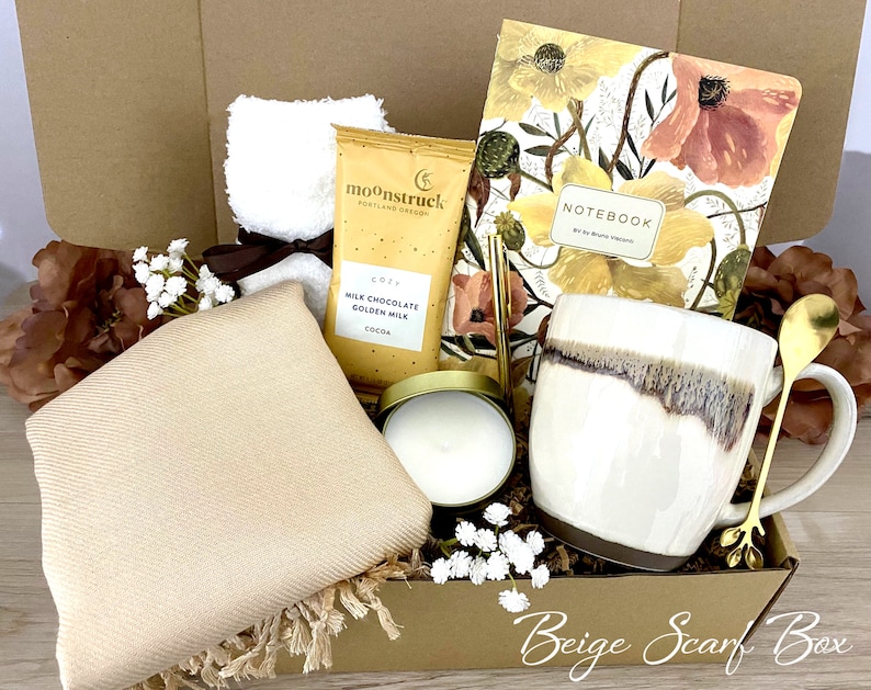 Gift for Mom for Mother's Day, Gift Box for Women, Gift for Her, Gift Basket for Mom, Care Package for First Time Mom, Best Friend, Sister Beige Scarf Box