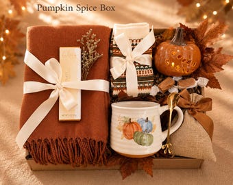 Hygge Fall Gift Box, Cozy Autumn Gift Set, Pumpkin Spice Self Care Basket