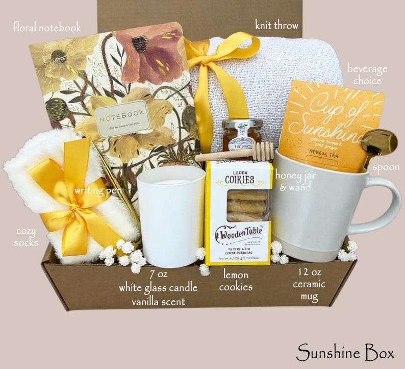 Hug In A Box, Encouragement Gift, Mom Gift Set, Hygee Gift Box, Thinking Of You Box, Cozy Care Package, Self Care Basket, Blanket Gift Box Sunshine Box