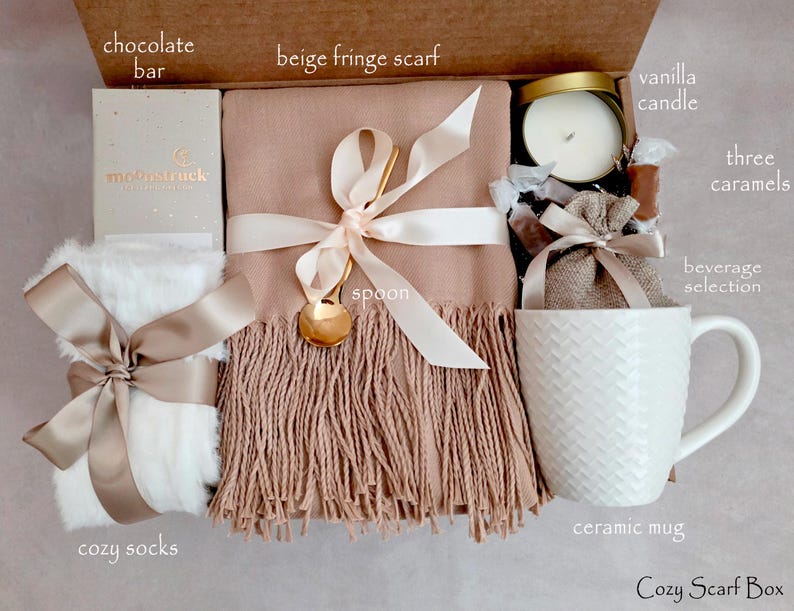 Hug In A Box, Encouragement Gift, Mom Gift Set, Hygee Gift Box, Thinking Of You Box, Cozy Care Package, Self Care Basket, Blanket Gift Box Cozy Scarf Box