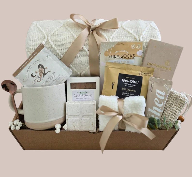 Hug In A Box, Encouragement Gift, Mom Gift Set, Hygee Gift Box, Thinking Of You Box, Cozy Care Package, Self Care Basket, Blanket Gift Box image 1