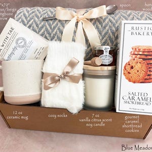 Hug In A Box, Encouragement Gift, Mom Gift Set, Hygee Gift Box, Thinking Of You Box, Cozy Care Package, Self Care Basket, Blanket Gift Box Blue Meadow Box