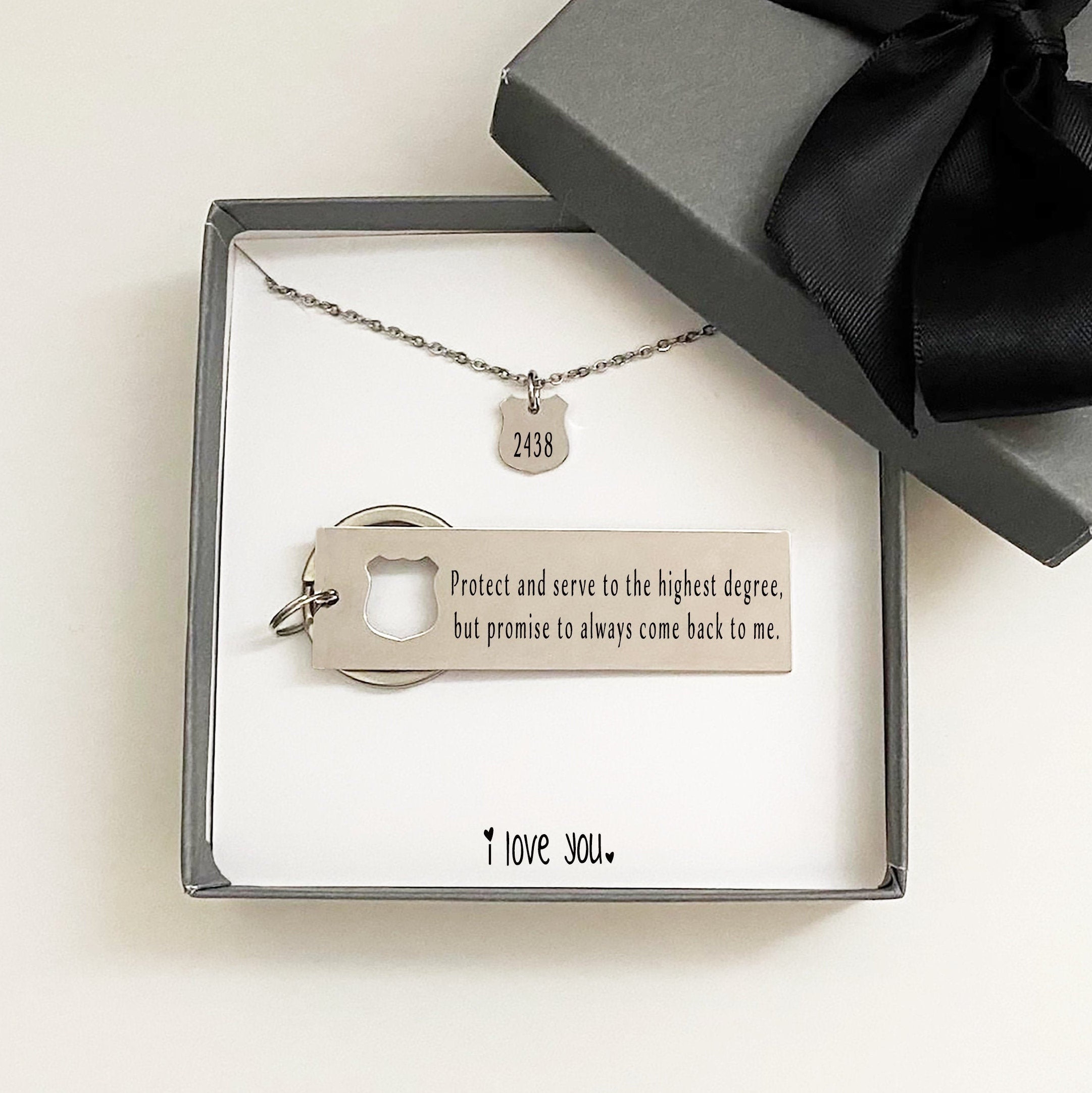 Personalized Keychain Keychain and Necklace Set Police Etsy