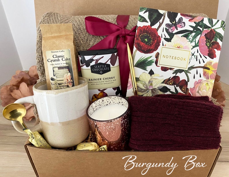 Gift for Mom for Mother's Day, Gift Box for Women, Gift for Her, Gift Basket for Mom, Care Package for First Time Mom, Best Friend, Sister Burgundy Box