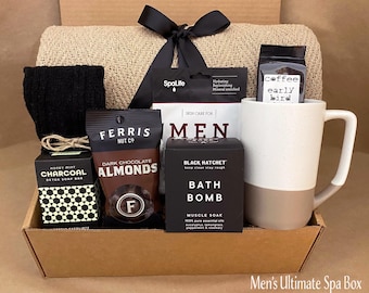 Caja de regalo para el autocuidado, relajación y bienestar masculino: Set de bienestar personalizado para cumpleaños, Día del Padre y graduación.